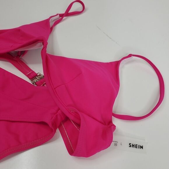 L NEW SHEIN HOT PINK BARBIE BIKINI HIGH RISE 2 piece bikini SWIMSUIT LARGE NWT - Picture 6 of 7